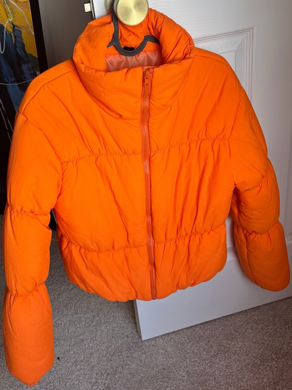 Bright Orange Cropped Puffer Jacket